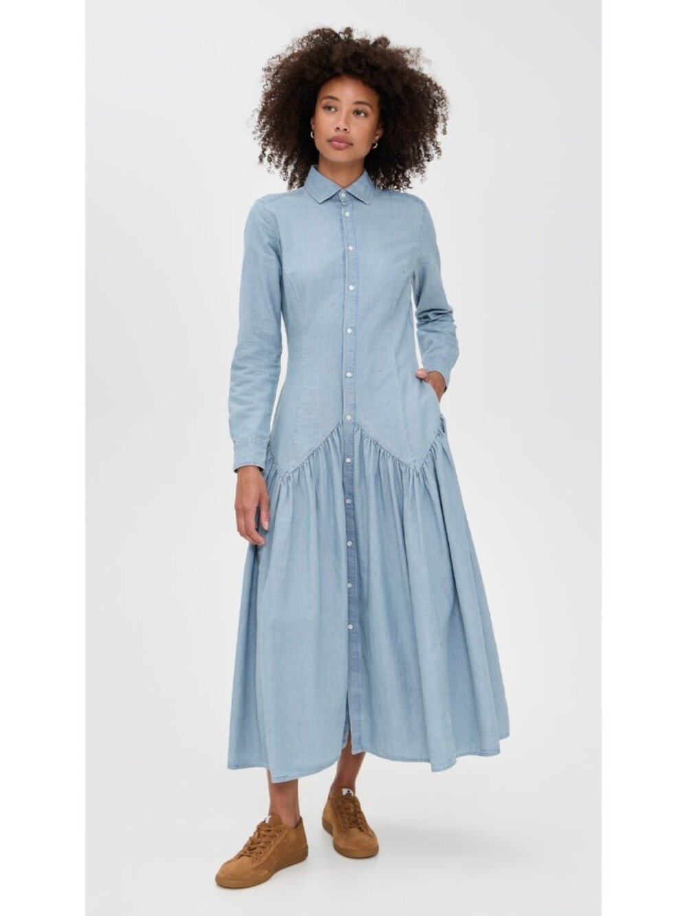 NWT Polo Ralph Lauren Cotton-Linen Chambray Midi in Pacific Blue Shirt Dress 4 - Picture 2 of 14
